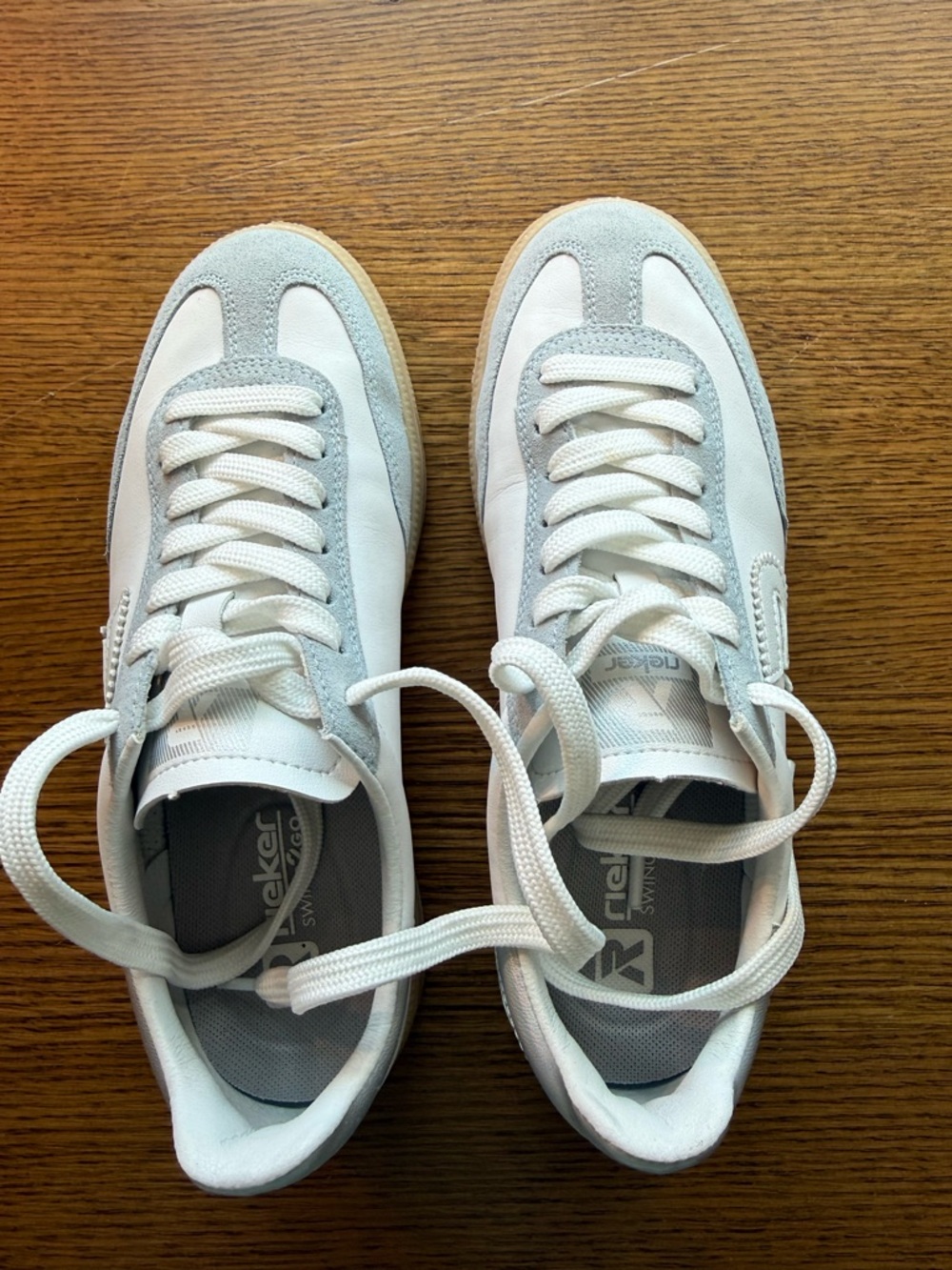 Rieker Women’s White and Light Gray Suede-Trim Sneakers